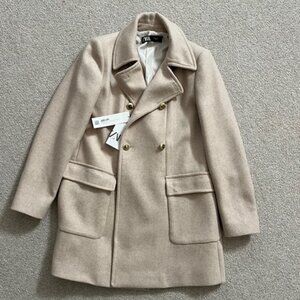 Zara Wool Coat NWT, Women's Medium, Oatmeal/Lt Beige